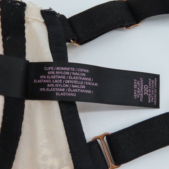 Victorias Secret 32D Very Sexy Push Up Bra Cream Lace Black Padded Underwire - Picture 14 of 16